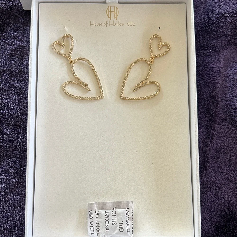 House of Harlow 1960 Gold Heart Drop Earrings - Picture 1 of 4